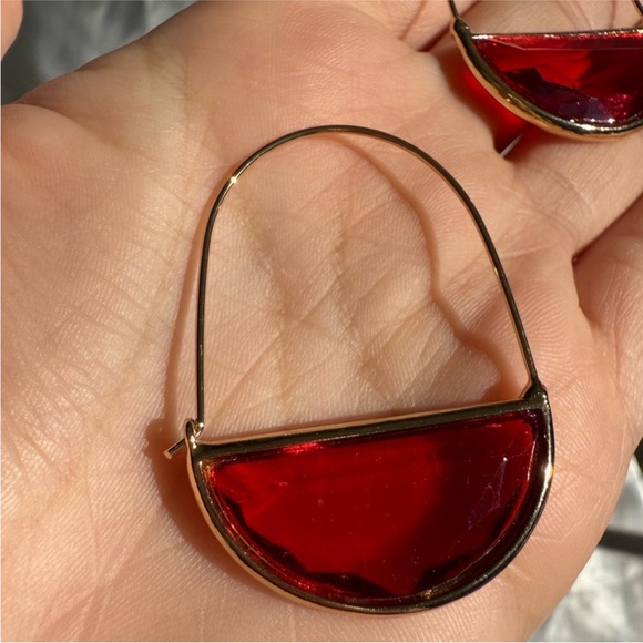 Copper Red and Gold Crystal Earrings - Picture 4 of 7